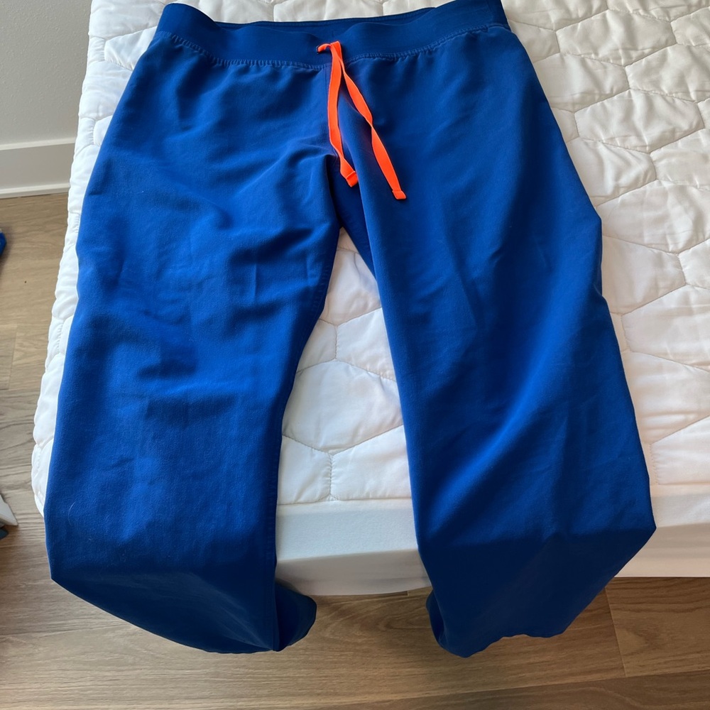 Figs Women's Royal Blue Scrub Pants with Orange Drawstring